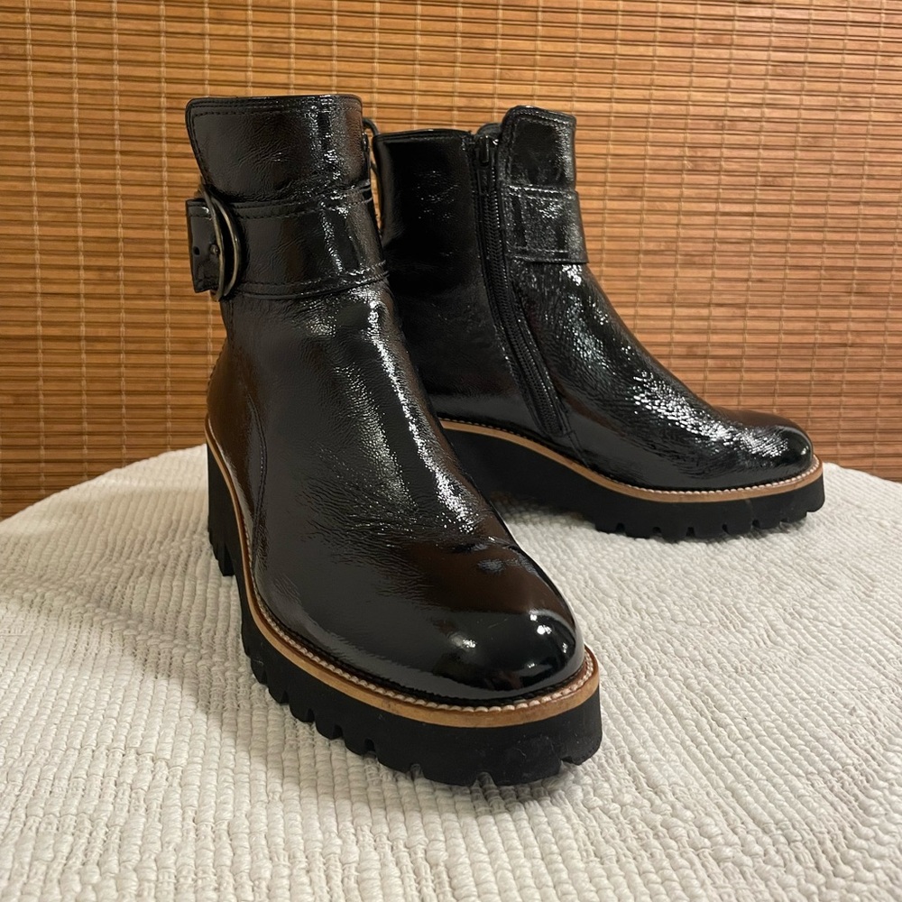 Paul Green Dynamic Boots Buckle Patent Leather Crinkled- Black Size 7